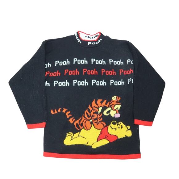 Vintage 90s Disney Pooh and Tigger Black Graphic Sweater RARE M - Picture 1 of 5
